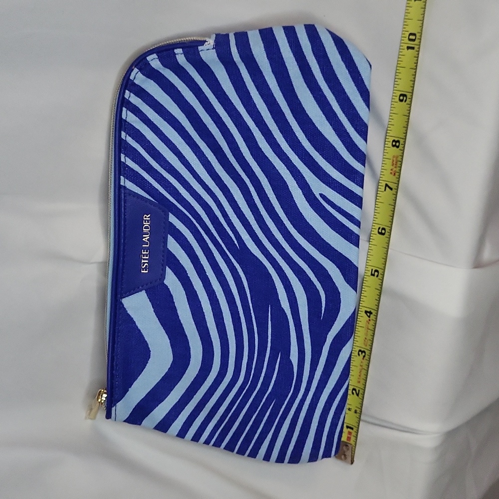 Estee Lauder x Quentin James Makeup bag 5 x 10" blue stripes New cosmeti…